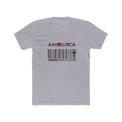 America Barcode Cross T-Shirt – "Jesus Paid It All" Christian Faith Tee