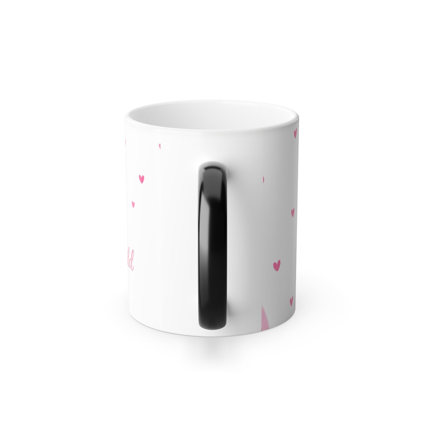 Color-Changing Flamingo Mug — 11oz Heat Reveal Coffee Cup (Pink Hearts)
