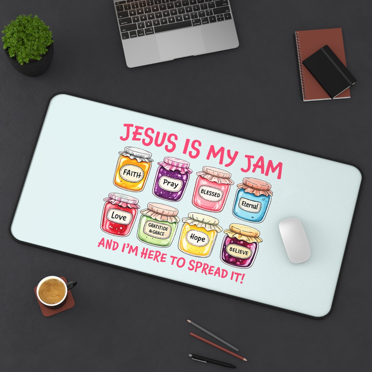 Christian Desk Mat — "Jesus Is My Jam" Inspirational Office Mat