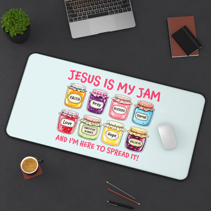 Christian Desk Mat — "Jesus Is My Jam" Inspirational Office Mat