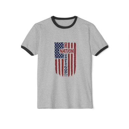 One Nation Under God Ringer T‑Shirt — Vintage American Flag Patriotic Tee