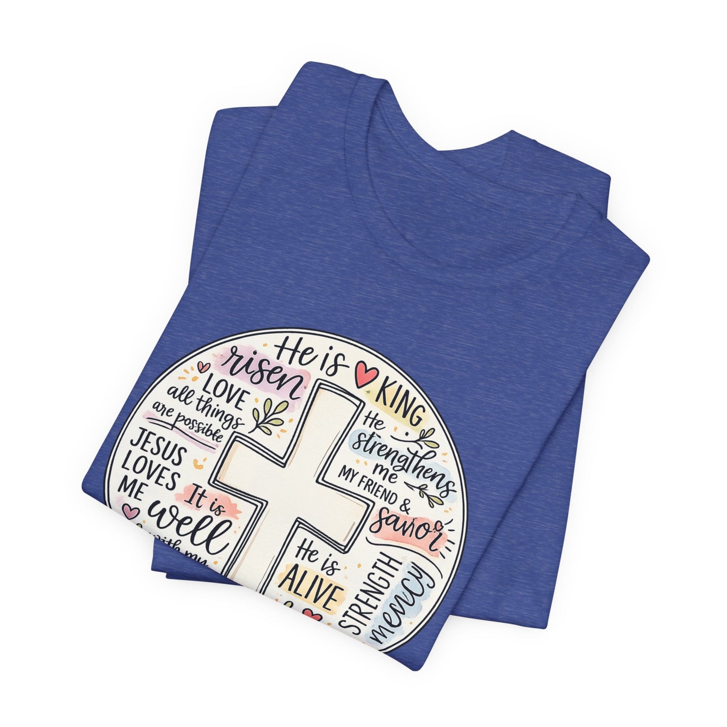 Christian Cross Faith T-Shirt — He Is Risen Inspirational Graphic Tee