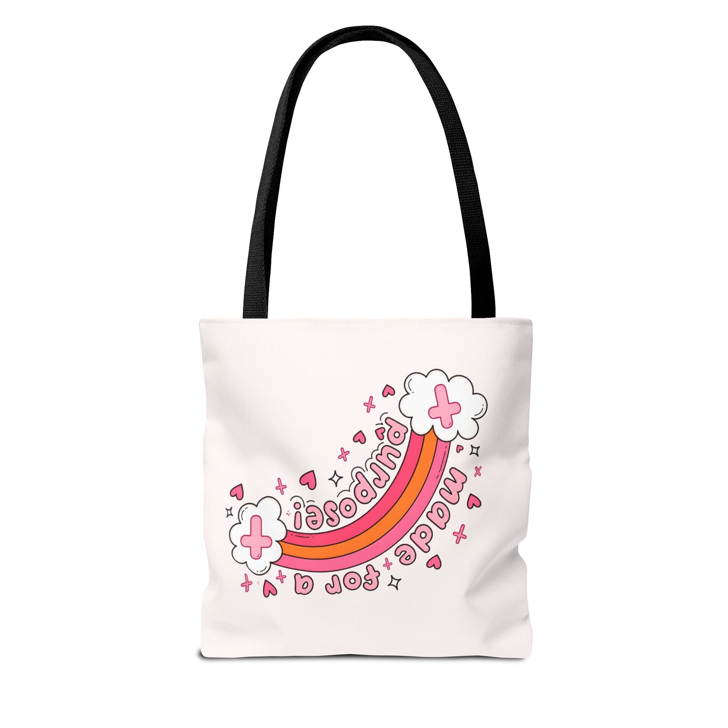 Pink Faith Tote Bag — Inspirational Cross & Rainbow AOP Tote