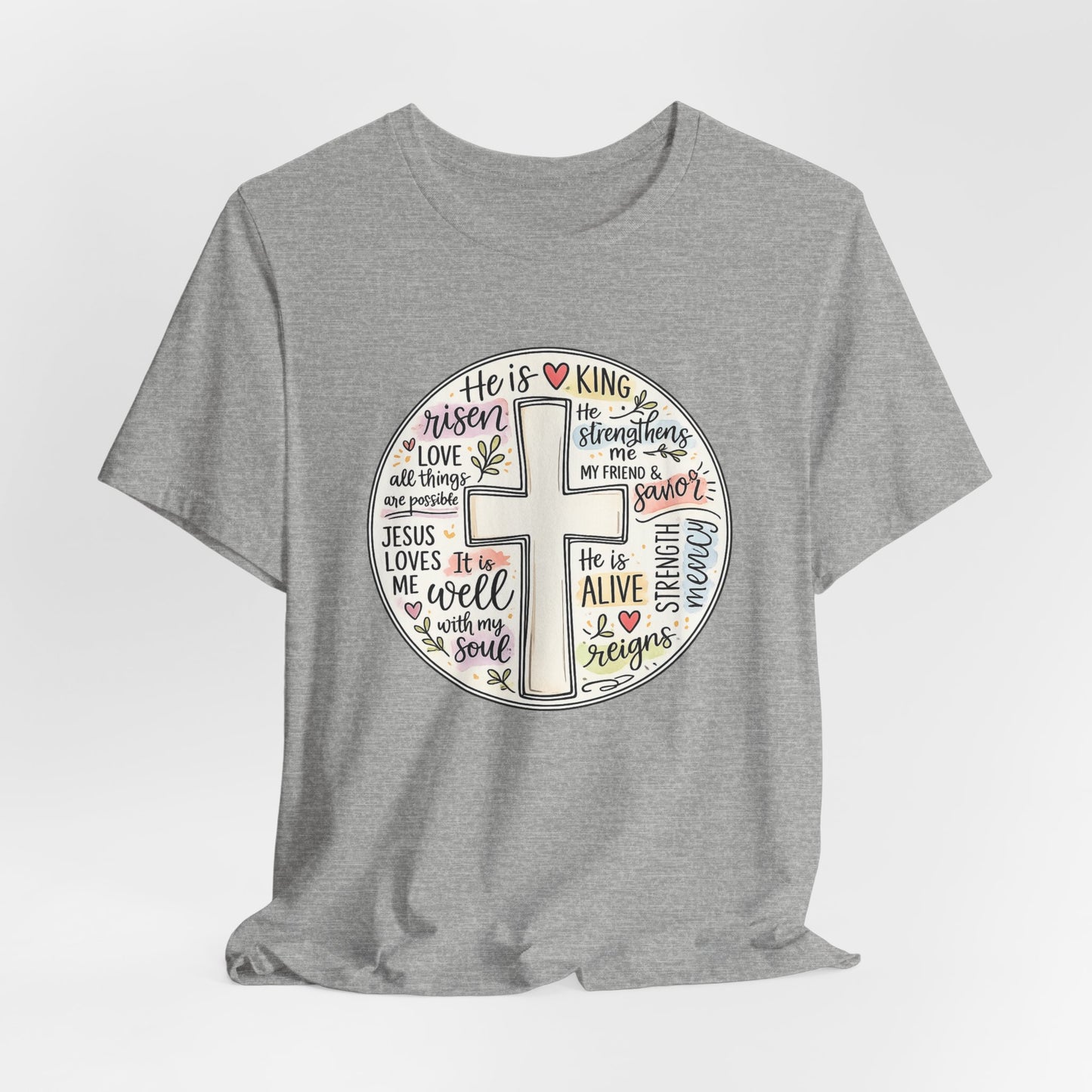 Christian Cross Faith T-Shirt — He Is Risen Inspirational Graphic Tee