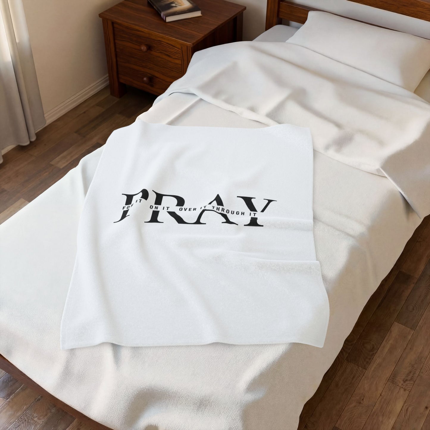Pray Velveteen Plush Blanket — "PRAY" Faith Quote Throw for Comfort & Devotion