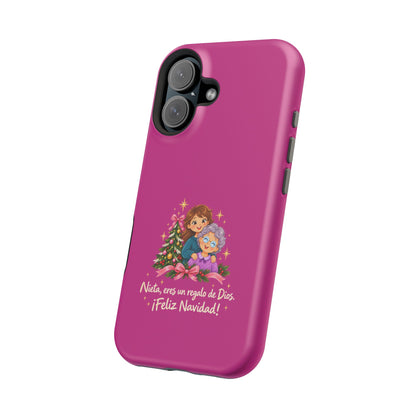Magenta Christmas Grandma Phone Case — "Abuela, eres un regalo de Dios. ¡Feliz Navidad!" Magnetic Impact-Resistant