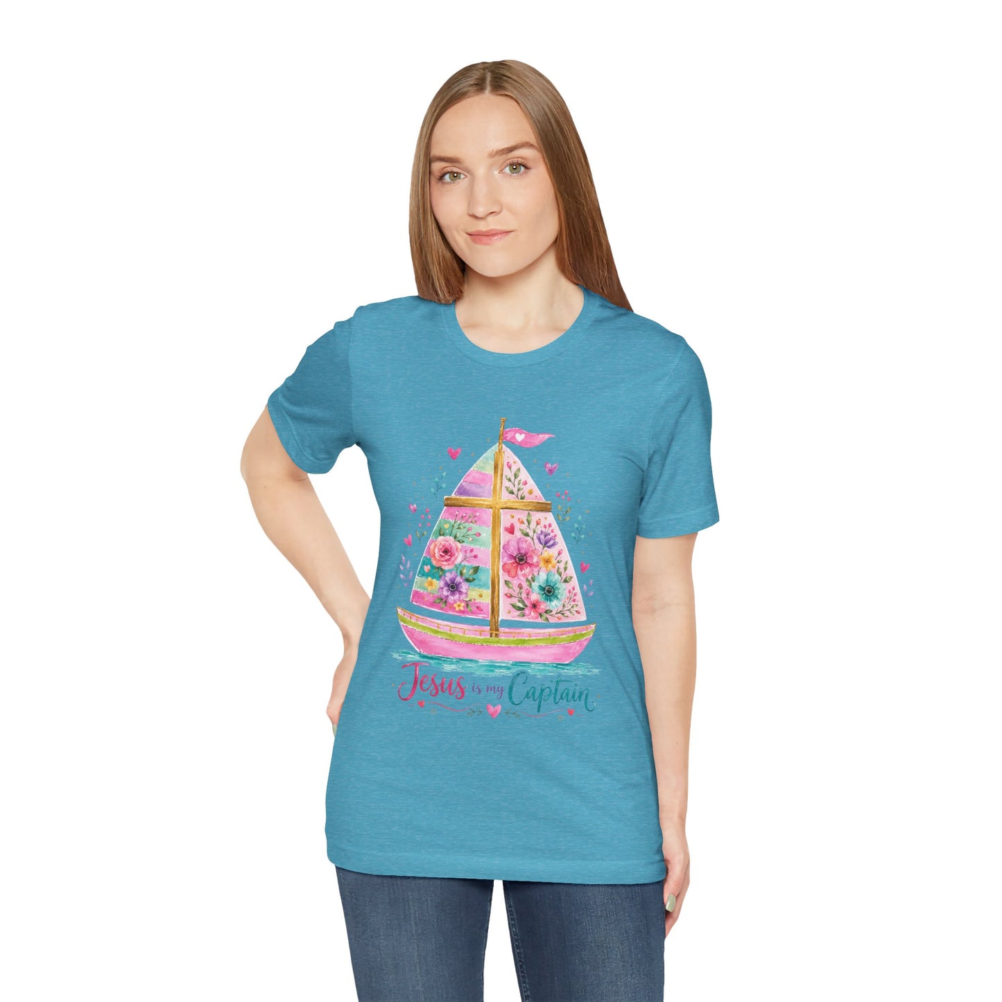 Jesus Is My Captain Floral Sailboat T-Shirt