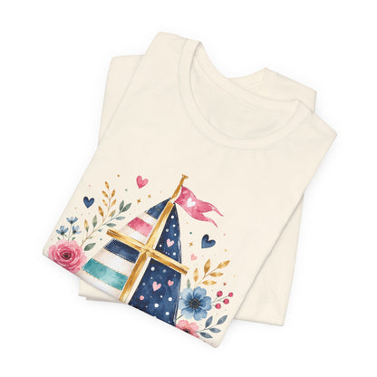 Jesus Is My Caption Sailboat T-Shirt — Floral Patriotic Christian Tee