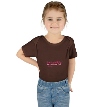 Infant Bodysuit – "God Is Within Her She Will Not Fall" Pink Cross Christian Baby Onesie