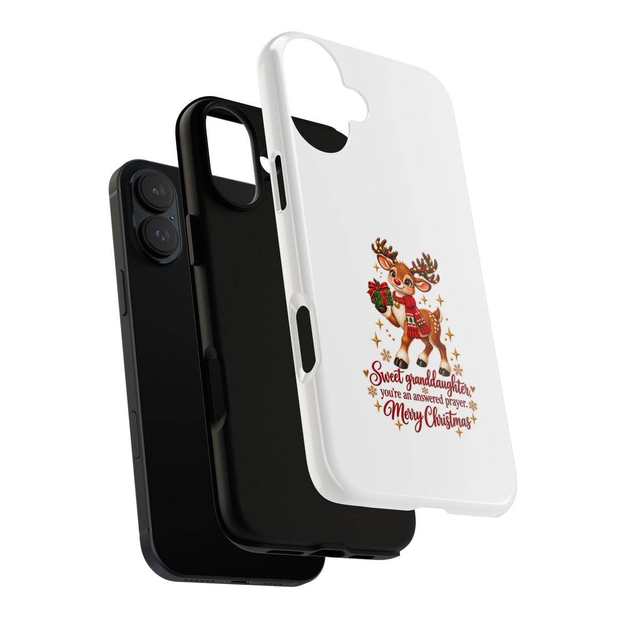 Christmas Reindeer Phone Case — “Sweet granddaughter you’re an answered prayer” Holiday Phone Cover
