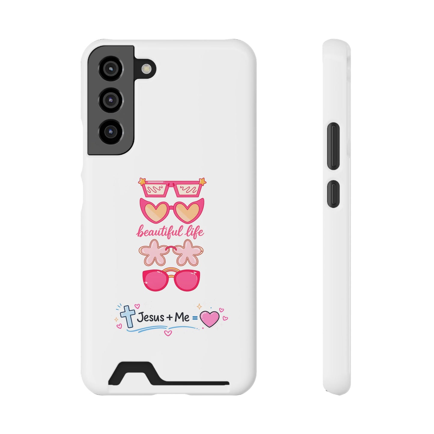 Jesus + Me Phone Card Case — "Beautiful Life" Pink Sunglasses Christian Wallet Case