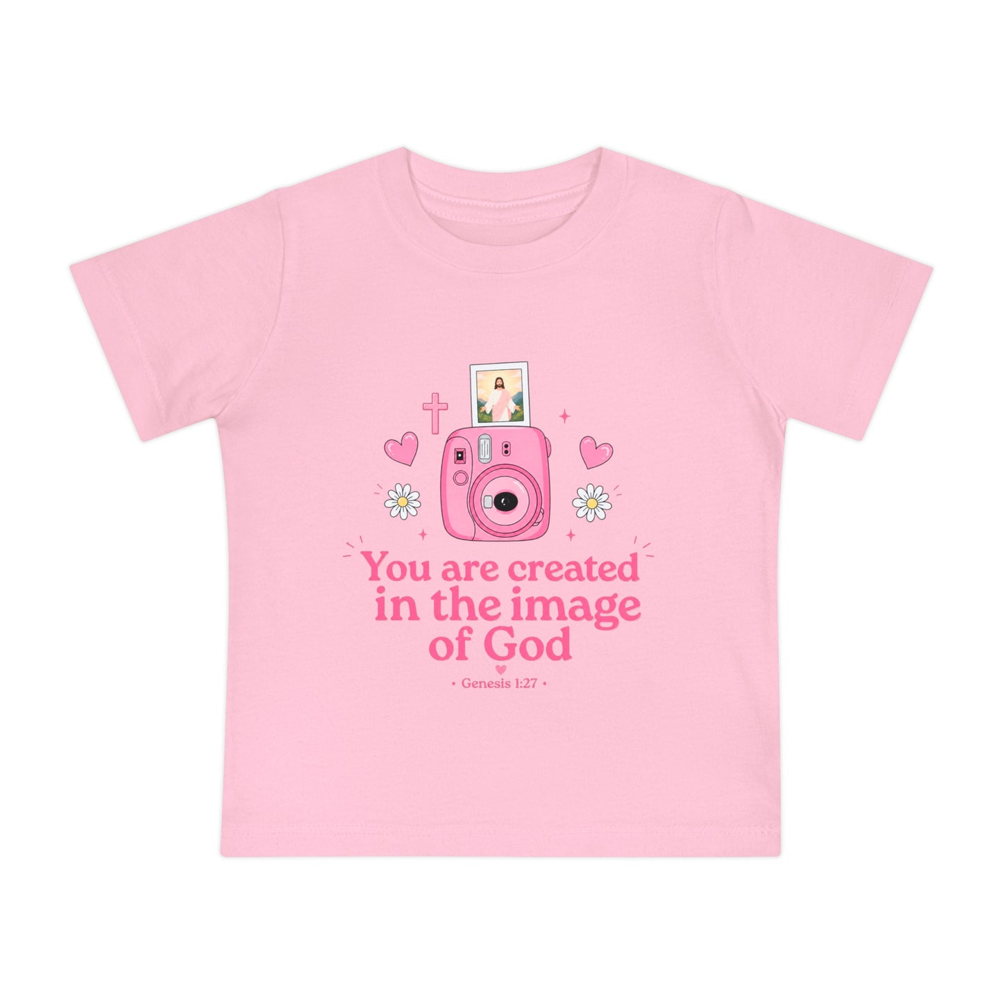 Baby T-Shirt — "You Are Created in the Image of God" Pink Camera Christian Tee