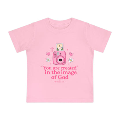 Baby T-Shirt — "You Are Created in the Image of God" Pink Camera Christian Tee