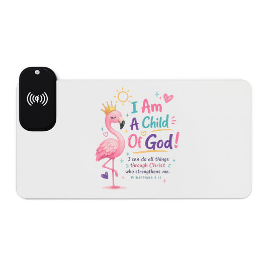 Christian LED Wireless Charging Gaming Mouse Pad — 'God Says I Am' Inspirational Desk Mat