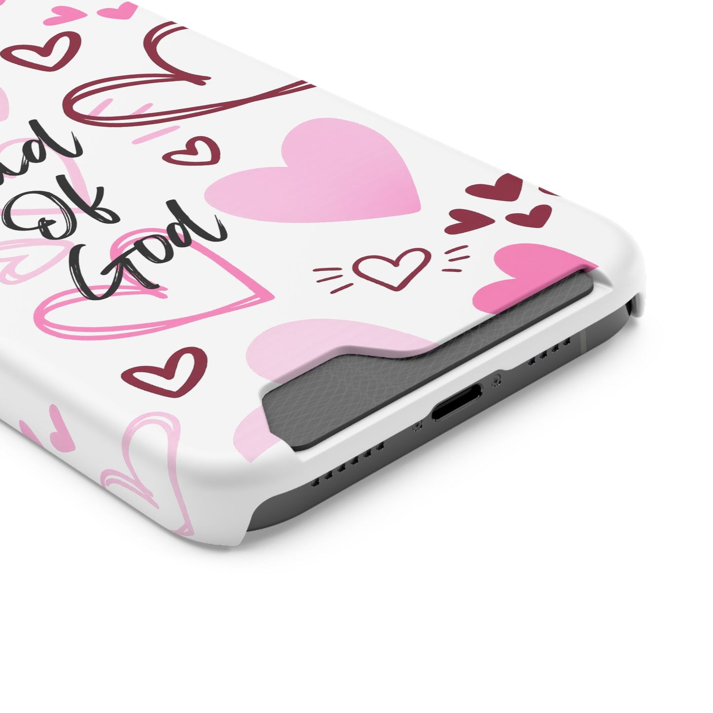Phone Case — "Child of God" Card Holder Case, Pink Hearts Christian Phone Cover