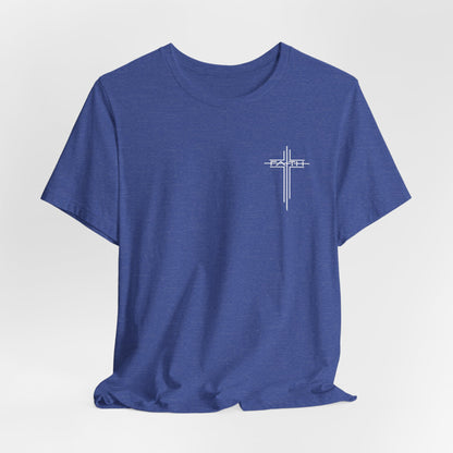Christian Cross T‑Shirt — Subtle Back Cross Graphic Religious Tee