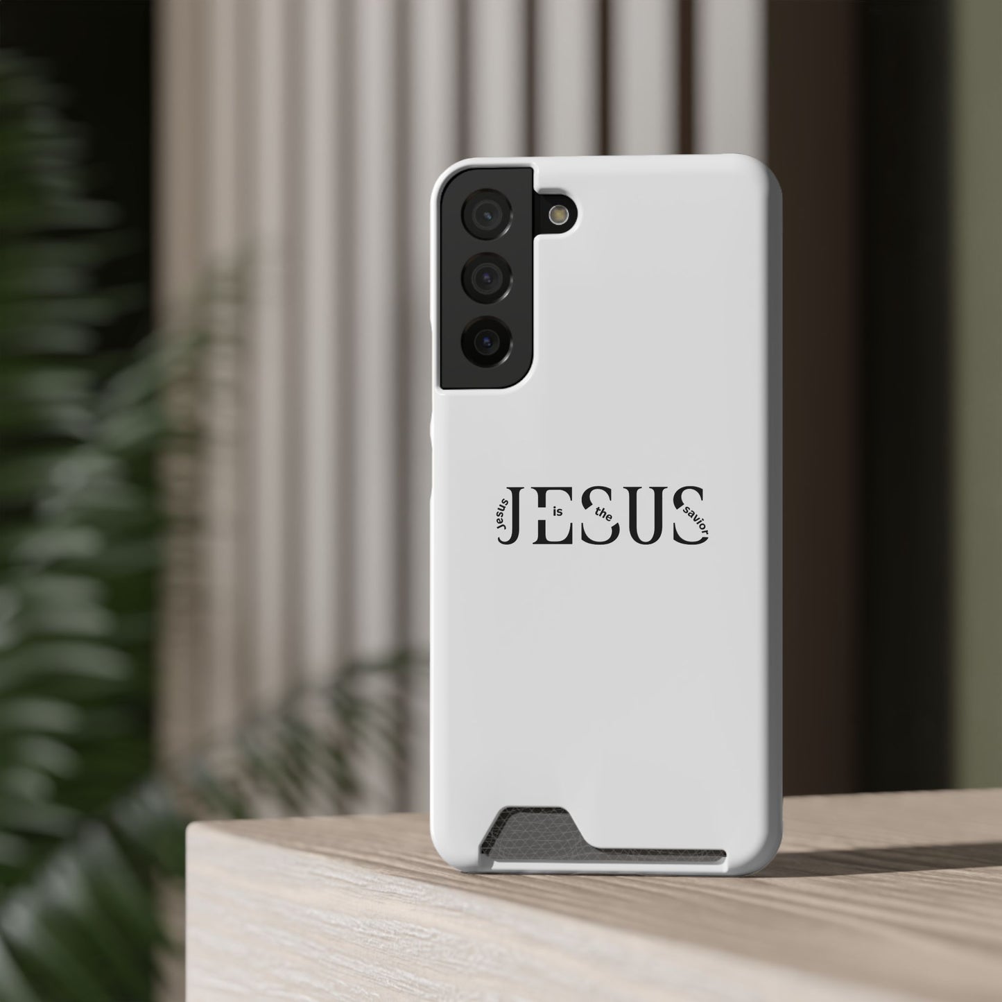 Christian Phone Card Case — Minimal ‘Jesus’ Text Wallet Case