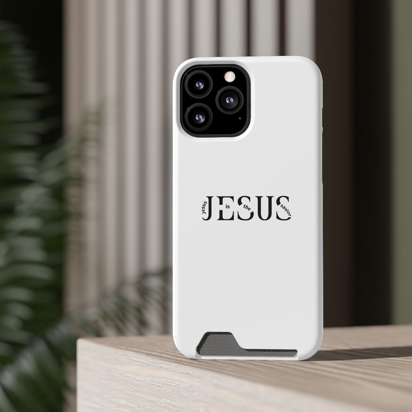 Christian Phone Card Case — Minimal ‘Jesus’ Text Wallet Case