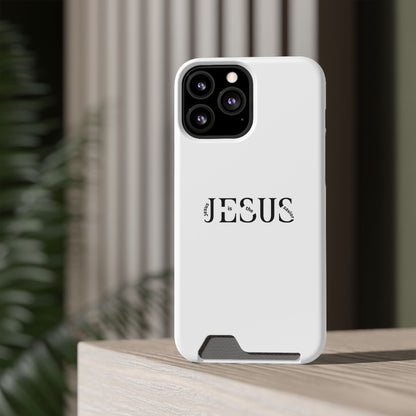 Christian Phone Card Case — Minimal ‘Jesus’ Text Wallet Case
