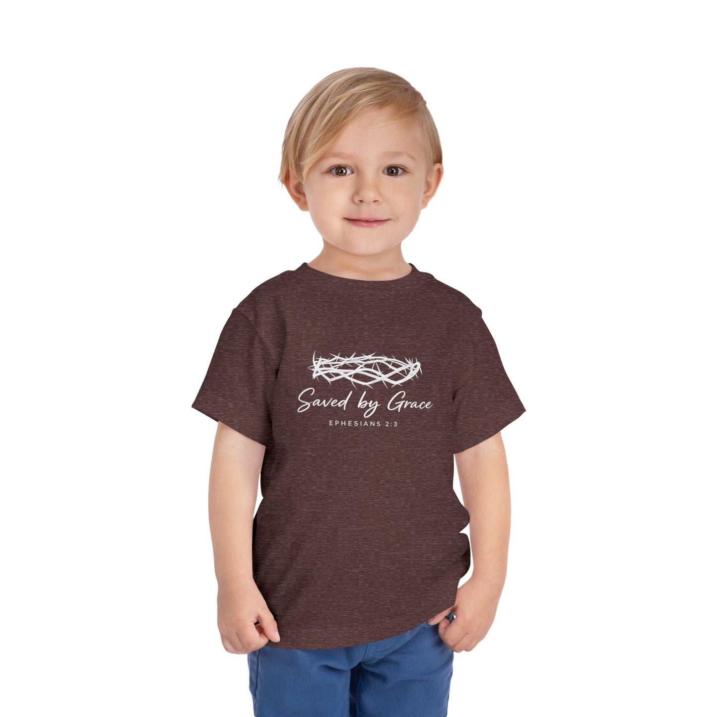 Toddler Tee — "Saved by Grace" Christian Crown of Thorns Shirt (Ephesians 2:8)