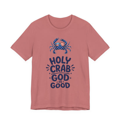 Holy Crab God Is Good T-Shirt — Patriotic Blue Crab Graphic Tee