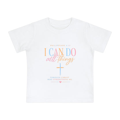 Christian Baby T-Shirt – "I Can Do All Things" Philippians 4:13 Pastel Cross