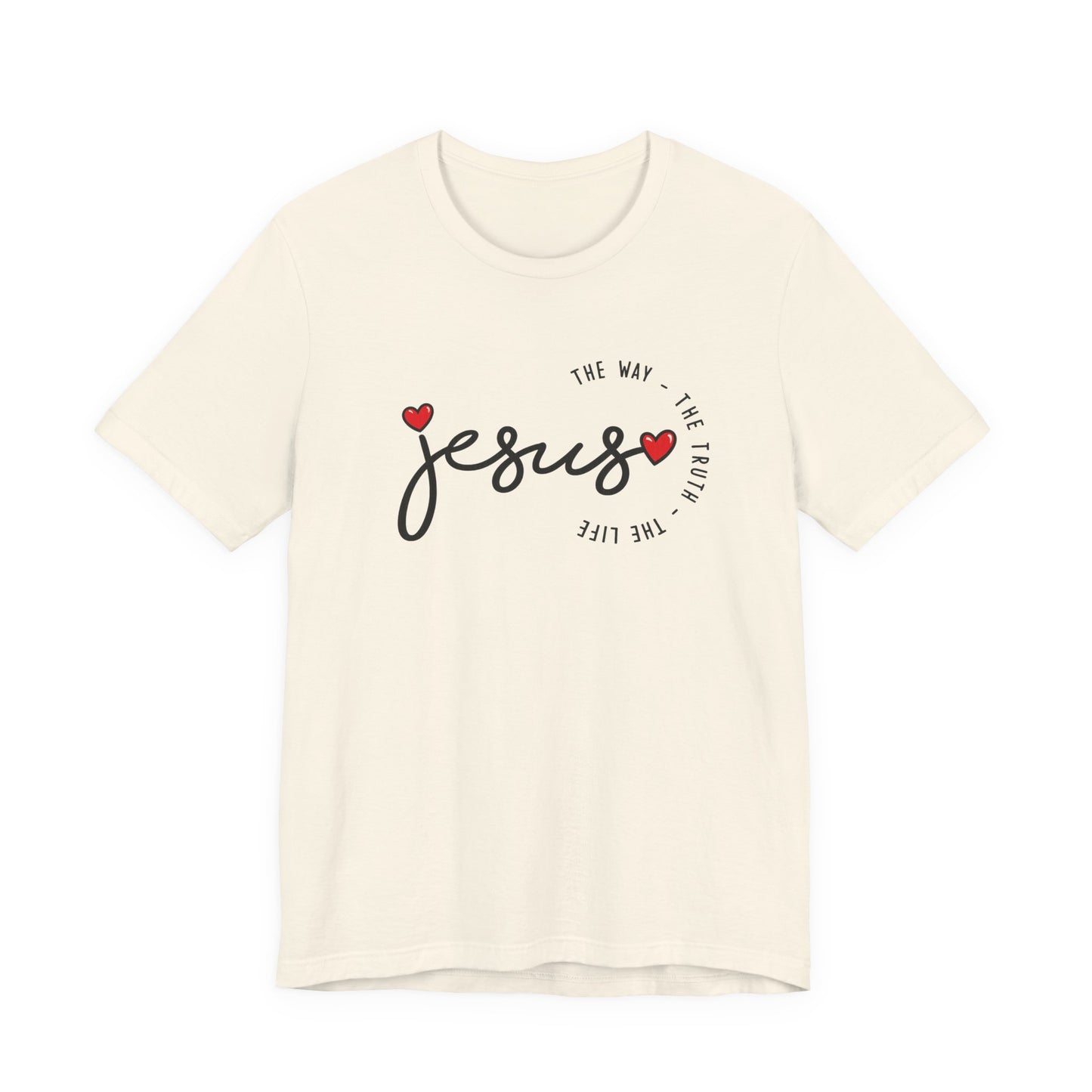Jesus Script Tee - "Jesus" with Hearts | Faith Christian Shirt