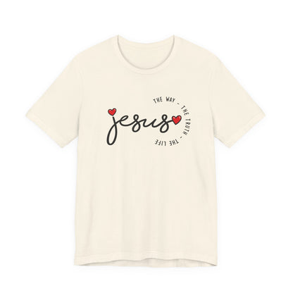 Jesus Script Tee - "Jesus" with Hearts | Faith Christian Shirt