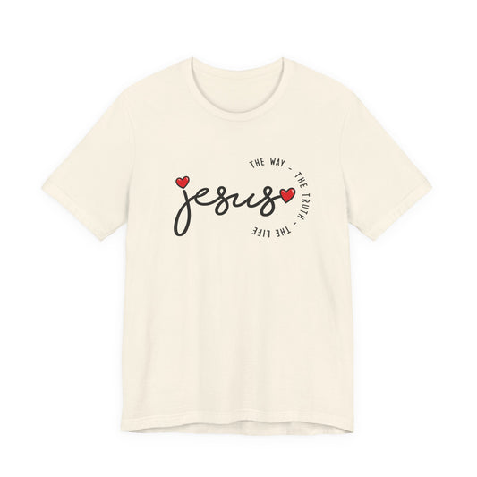 Jesus Script Tee - "Jesus" with Hearts | Faith Christian Shirt