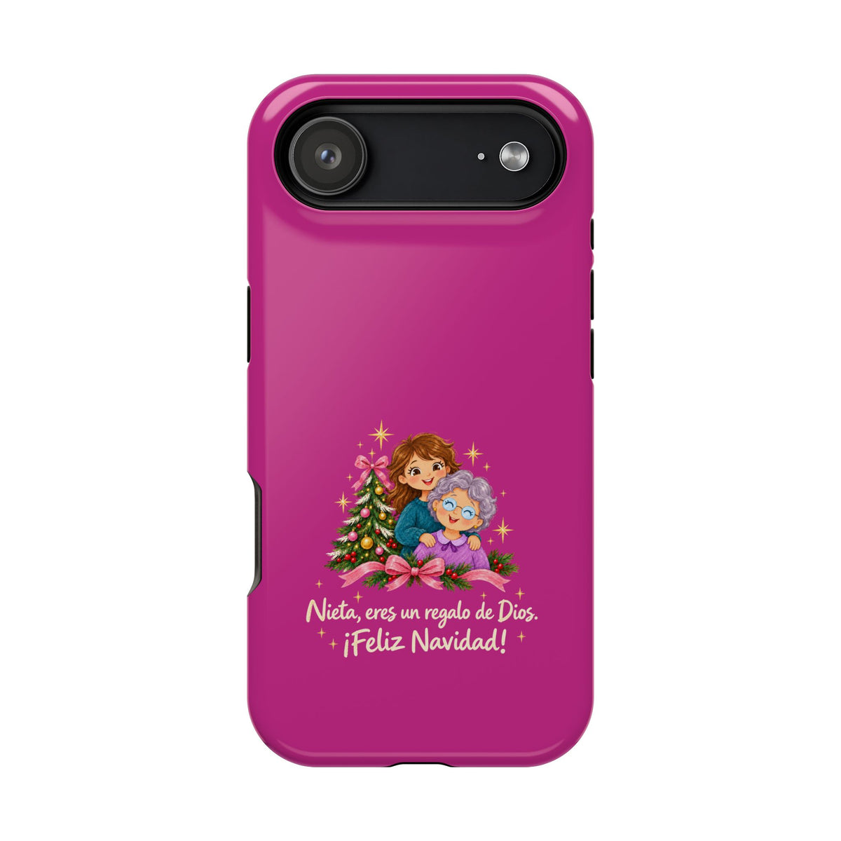 Magenta Christmas Grandma Phone Case — "Abuela, eres un regalo de Dios. ¡Feliz Navidad!" Magnetic Impact-Resistant