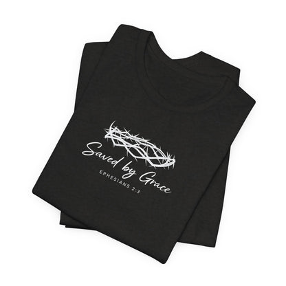 Faith Over Fear T-Shirt — "Saved by Grace" Christian Tee (Heart & Crown)