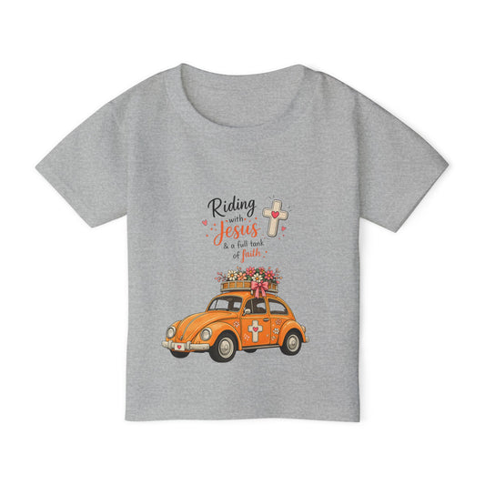 Toddler T-Shirt - "Riding with Jesus" Orange Car Christian Kids Tee