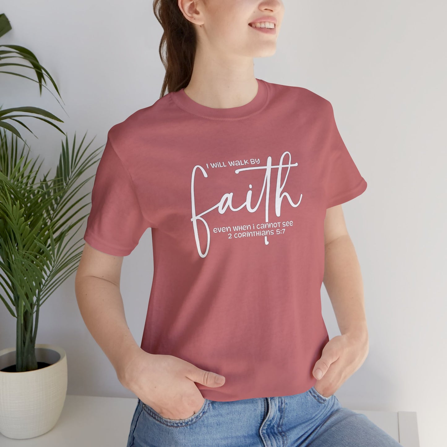 Faith Graphic Tee — "I Will Walk By Faith" Christian Inspirational T-Shirt