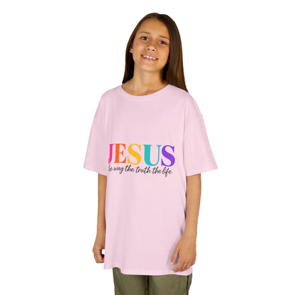Kids Tee — "JESUS The Way The Truth The Life" Rainbow Christian T-Shirt