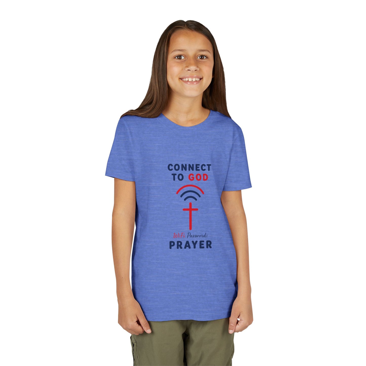 Youth Tee — "Connect to God" Prayer Wi-Fi Cross Shirt