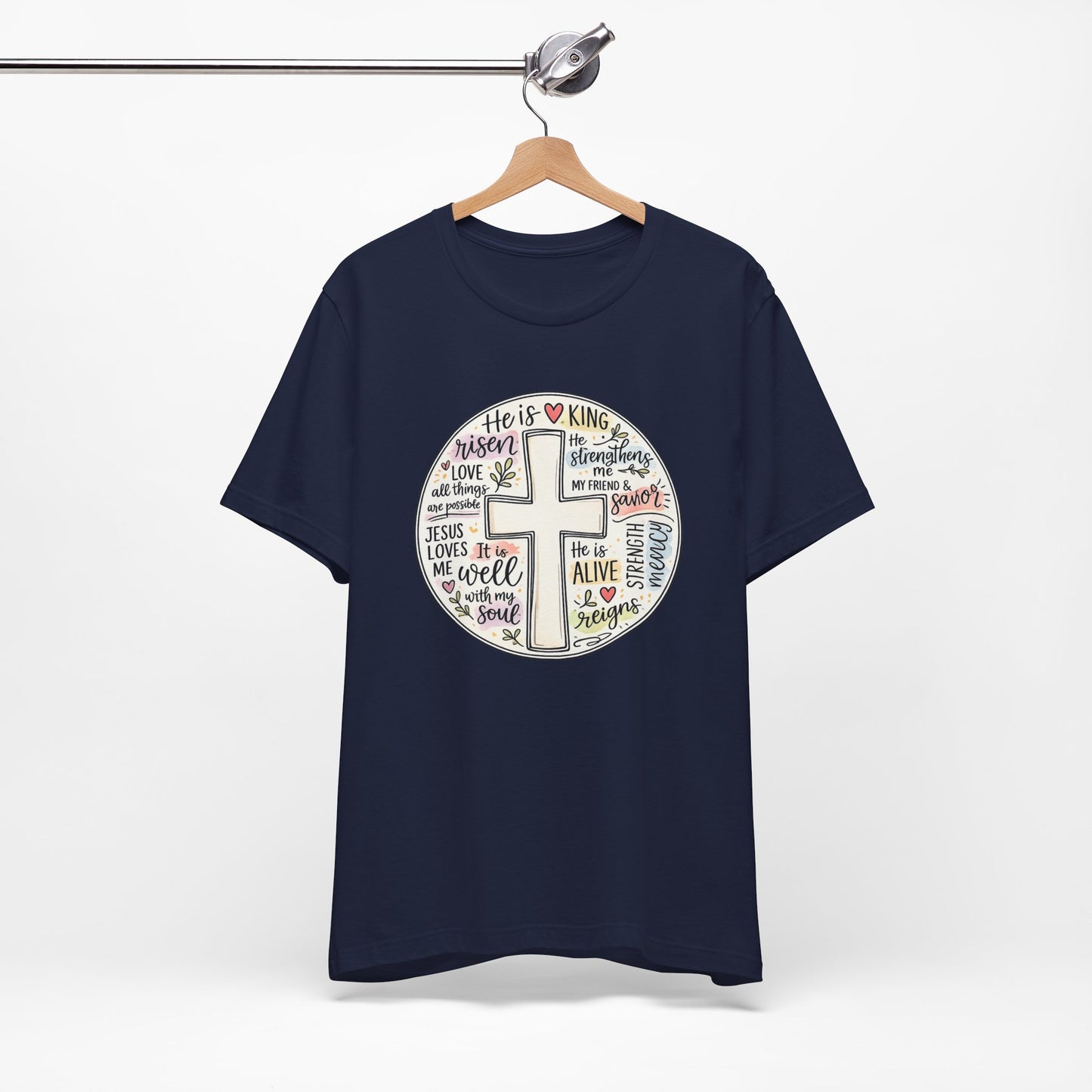 Christian Cross Faith T-Shirt — He Is Risen Inspirational Graphic Tee