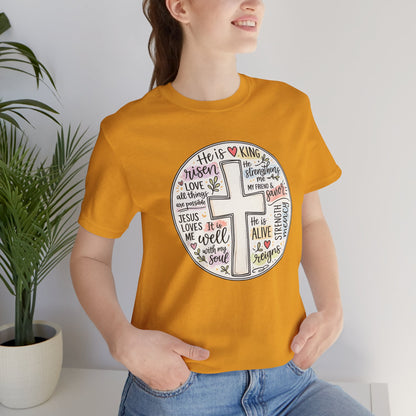 Christian Cross Faith T-Shirt — He Is Risen Inspirational Graphic Tee