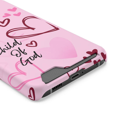 Pink "Child of God" Phone Card Case — Heart Pattern Religious Phone Case with Card Holder