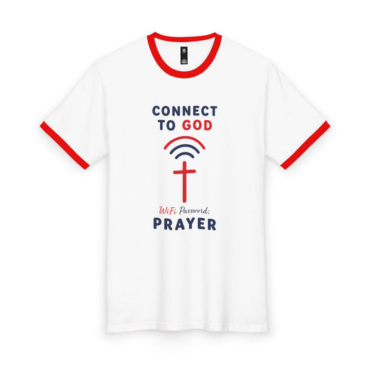 Connect to God Prayer Ringer Tee — Christian Faith Graphic T‑Shirt