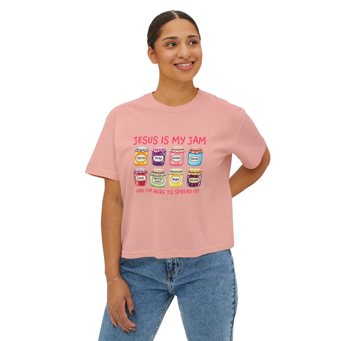 Jesus Is My Jam Women’s Boxy Tee — Cute Christian Faith Graphic Shirt