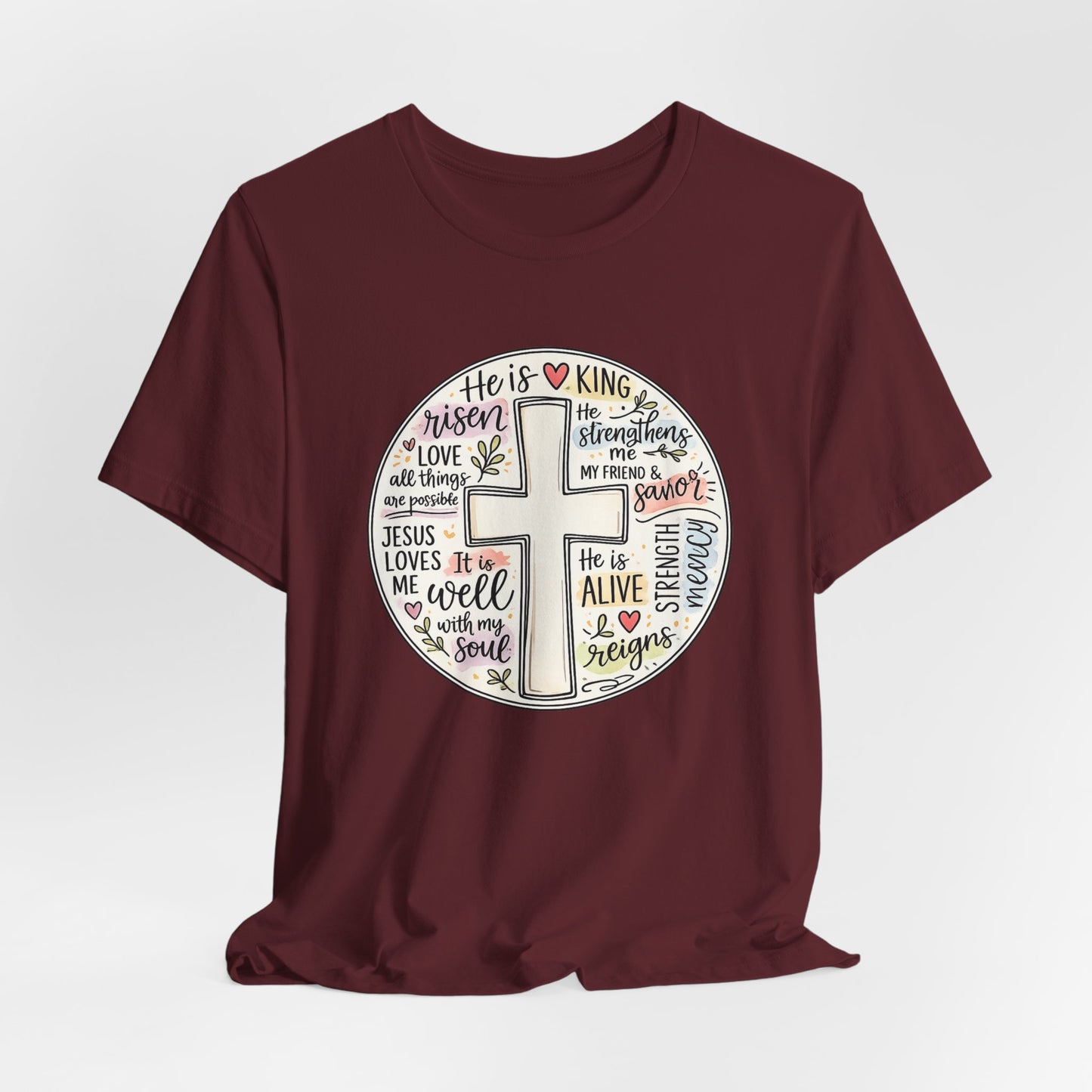 Christian Cross Faith T-Shirt — He Is Risen Inspirational Graphic Tee