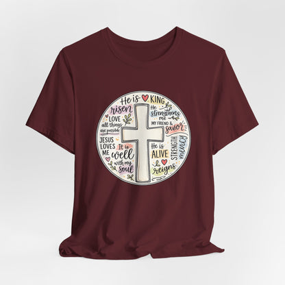 Christian Cross Faith T-Shirt — He Is Risen Inspirational Graphic Tee