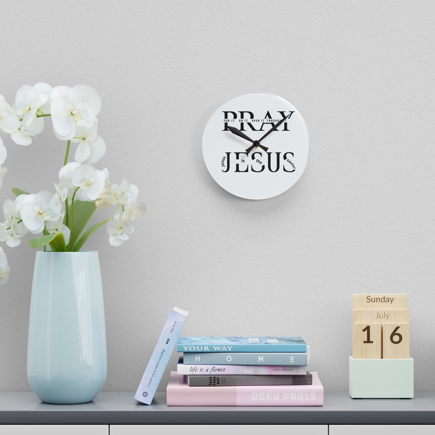 Acrylic Wall Clock — “Pray: Jesus is the Focus” Religious Home Decor