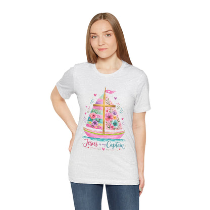 Jesus Is My Captain Floral Sailboat T-Shirt