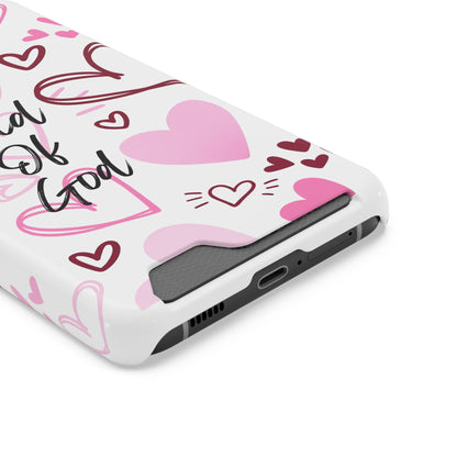 Phone Case — "Child of God" Card Holder Case, Pink Hearts Christian Phone Cover