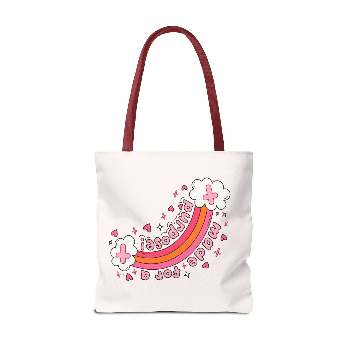 Pink Faith Tote Bag — Inspirational Cross & Rainbow AOP Tote
