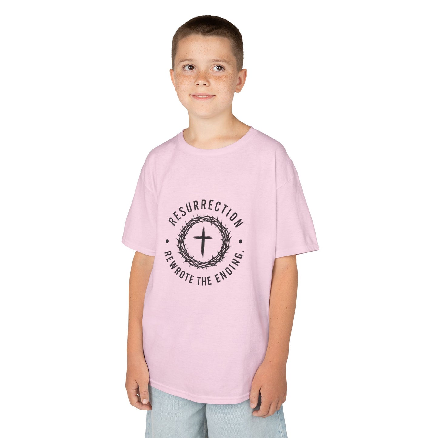 UNISEX KIDS Tee — 'Resurrection: He Wrote the Ending' Cross Graphic