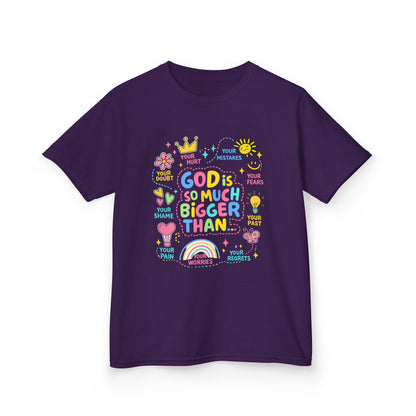 UNISEX Kids Tee — "God Is So Much Bigger Than" Colorful Faith Graphic