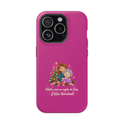 Magenta Christmas Grandma Phone Case — "Abuela, eres un regalo de Dios. ¡Feliz Navidad!" Magnetic Impact-Resistant