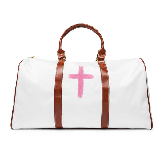 Christian Amen Travel Duffle Bag - Waterproof Weekend Bag with Pink Cross & Inspirational Prayer Design